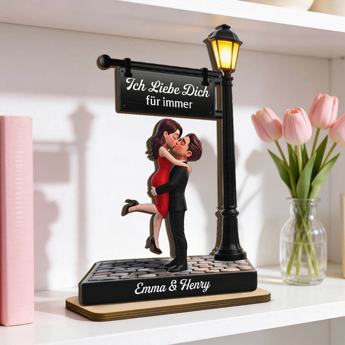 Zeitlose Liebe im Licht - Personalisierte 2-lagige Holzplakette - Herzliches Jubiläumsgeschenk, Hochzeitsgeschenk für Paare, für ihn, für sie