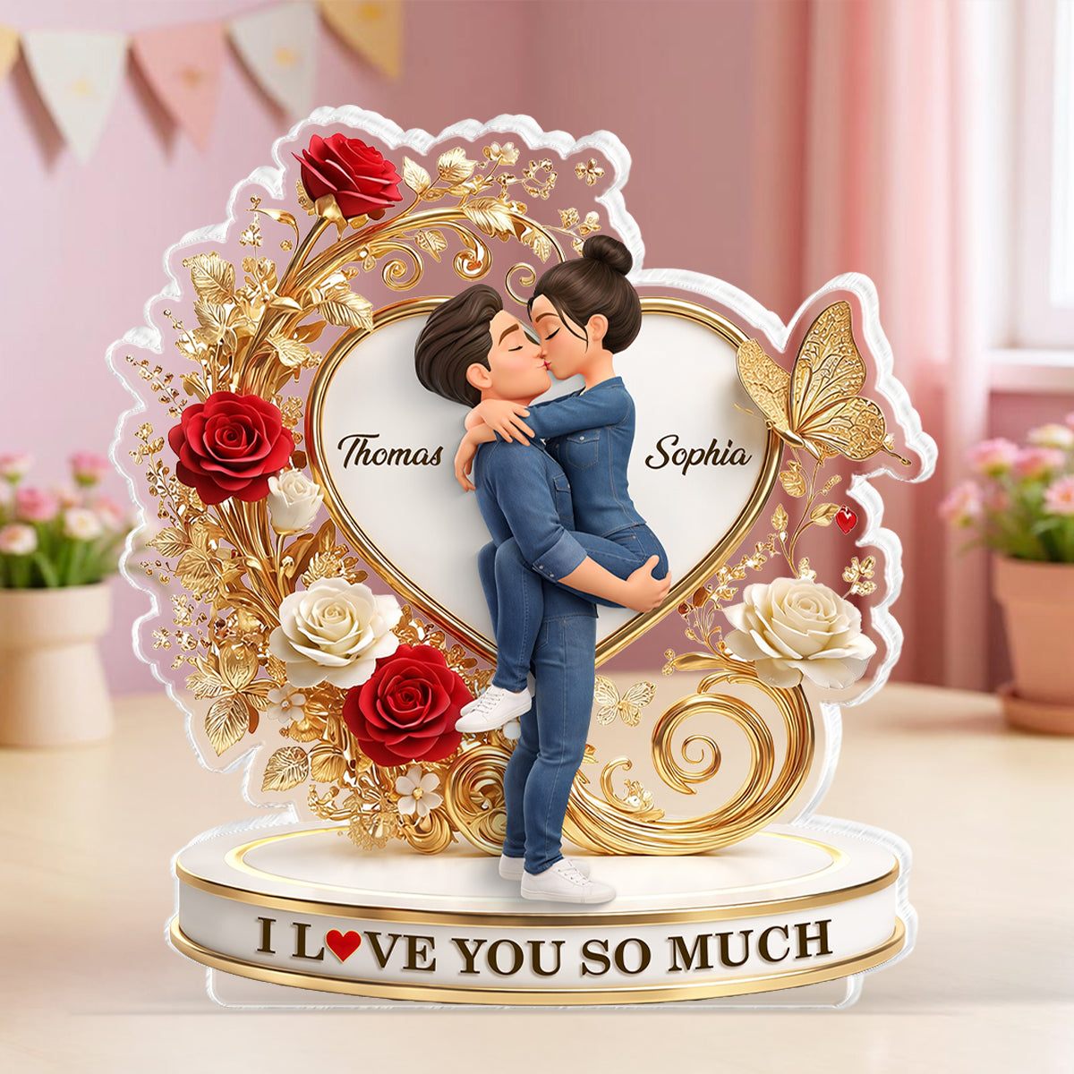 I Love You So Much Golden Heart - Personalized Acrylic Block Plaque - Anniversary, Valentine's Day Gift, Gift For Him, Gift For Her