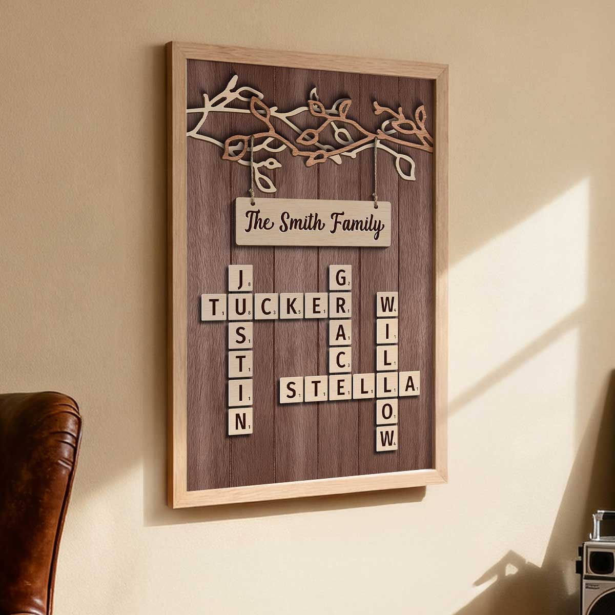 Rustic Vintage Family Forever Linked Together Crossword Puzzle Art - Personalized Poster - Heartfelt Gift For Family