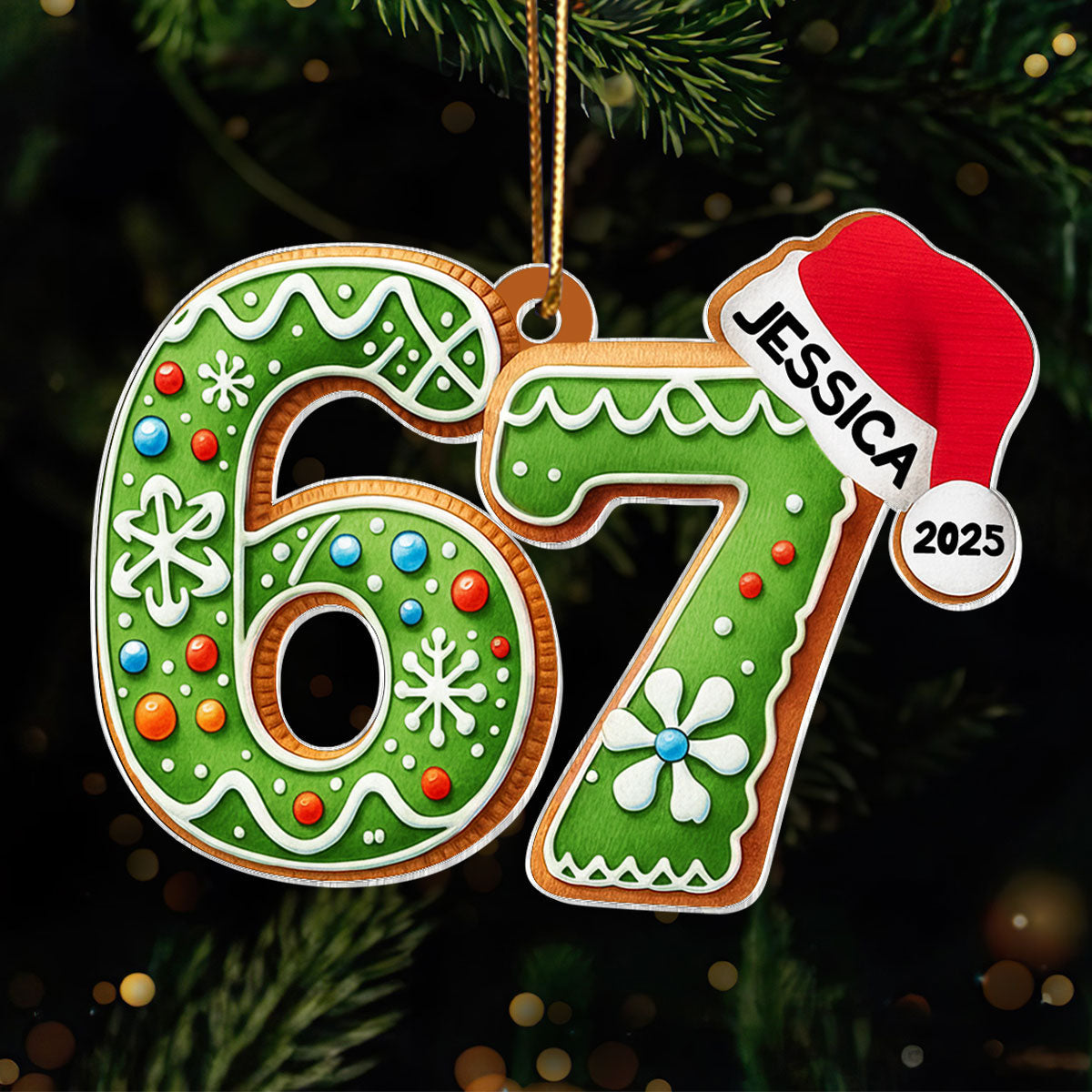Gingerbread 67 Six Seven - Personalized Acrylic Ornament - Teen Slang Funny Tree Decor, Funny Teen Grandkid Gift