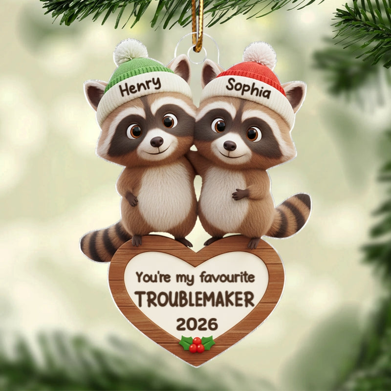 Raccoon Couple Favorite Troublemaker - Personalized Acrylic Ornament - Christmas Gift for Couple, Gift for him, Gift for her