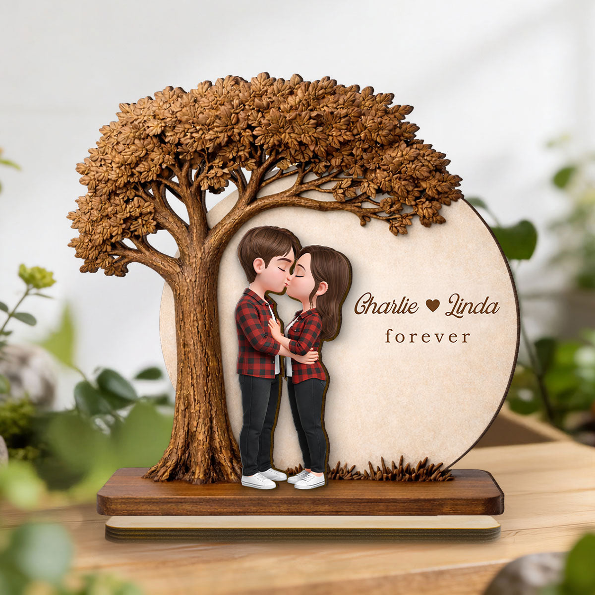 Romantic Couple Tree Love - Personalized 2-Layered Wooden Plaque - Anniversary, Valentine's Day Gift, Gift For Him, Gift For Her