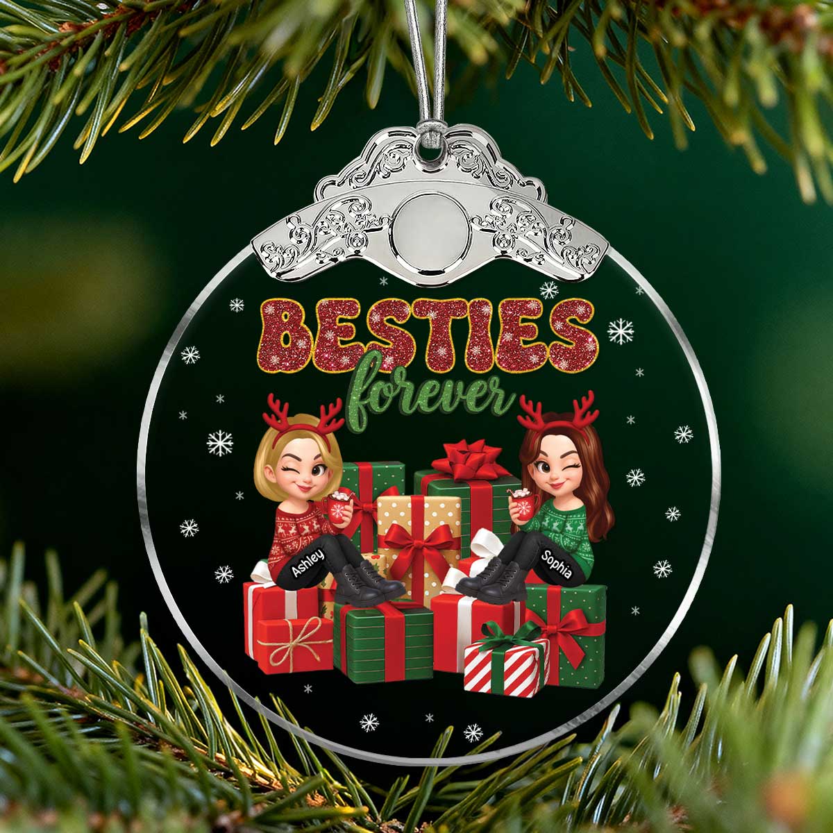 There's No Greater Gift Than Friendship Christmas - Personalized Glass Ornament With Silver Cap - Gift For Besties