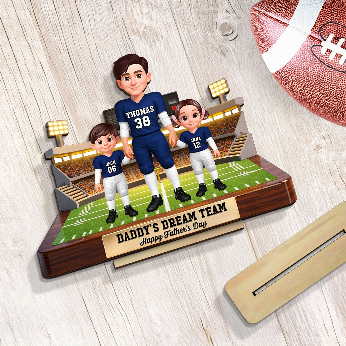 American Football Dad And Kids - Personalized 2-Layered Wooden Plaque -  Gift For Dad