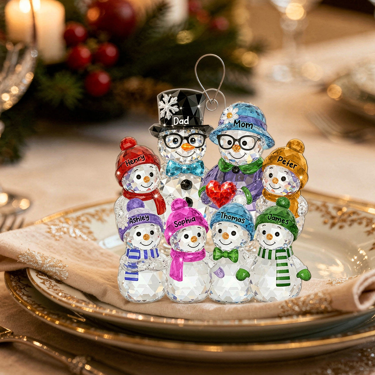 Dad Mom And Kids Pattern Crystal - Personalized Acrylic Ornament - Heartwarming Christmas Gift For Family