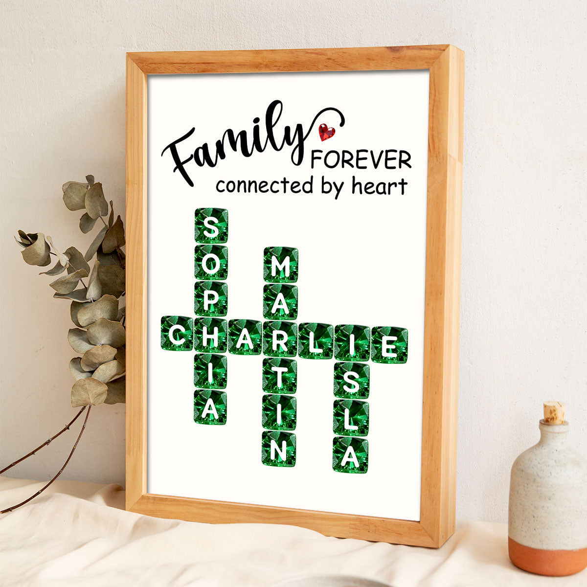 Family Forever Connected by Heart 3D Crystal Crossword - Personalized Poster - Sentimental Gift for for Loved Ones