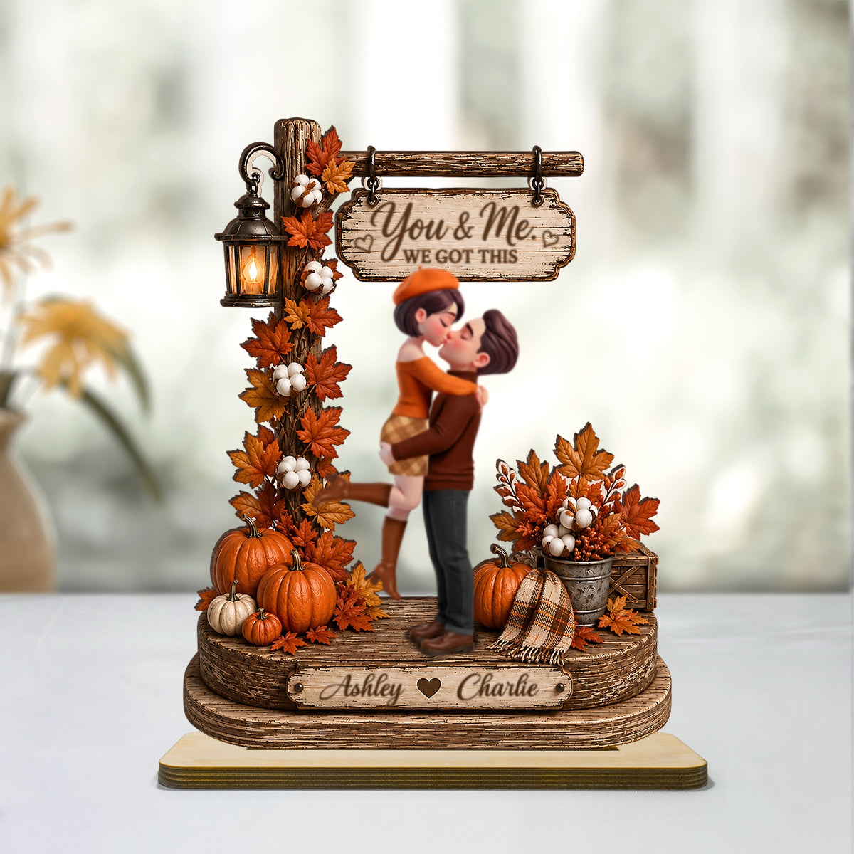 Couple Sitting On Rocking Chair Fall Season - Personalized 2-Layered Wooden Plaque - Fall Season Decor Gift, Gift For Couple