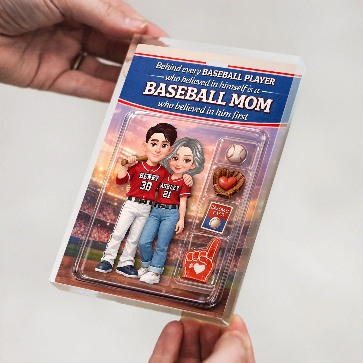 Behind Every Baseball Player is a Baseball Mom Custom Action Figure - Personalized Acrylic Block Plaque - Heartfelt Gift for Mom