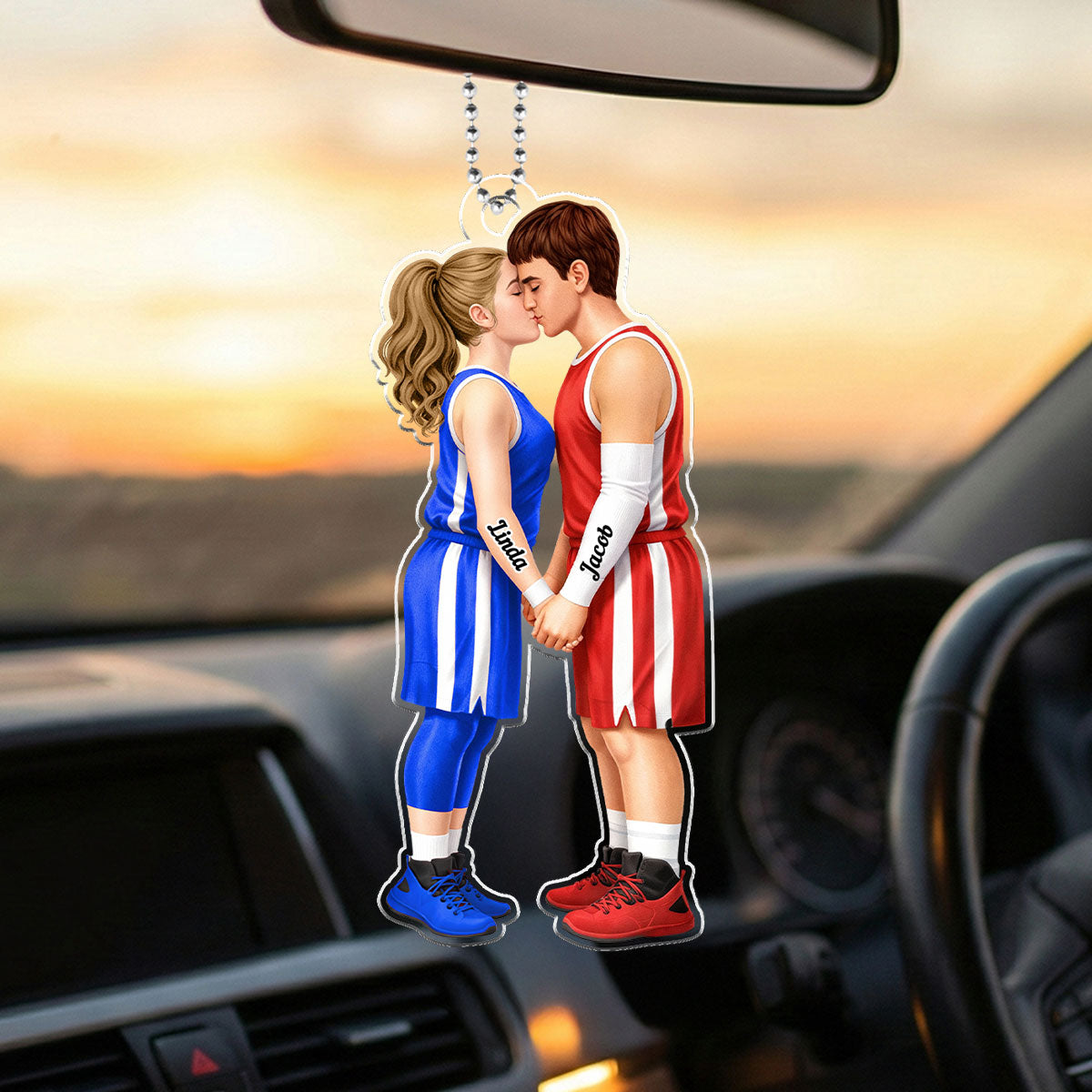 Basketball Couple Together - Personalized Acrylic Car Hanger - Anniversary, Valentine's Day Gift, Gift For Him, Gift For Her