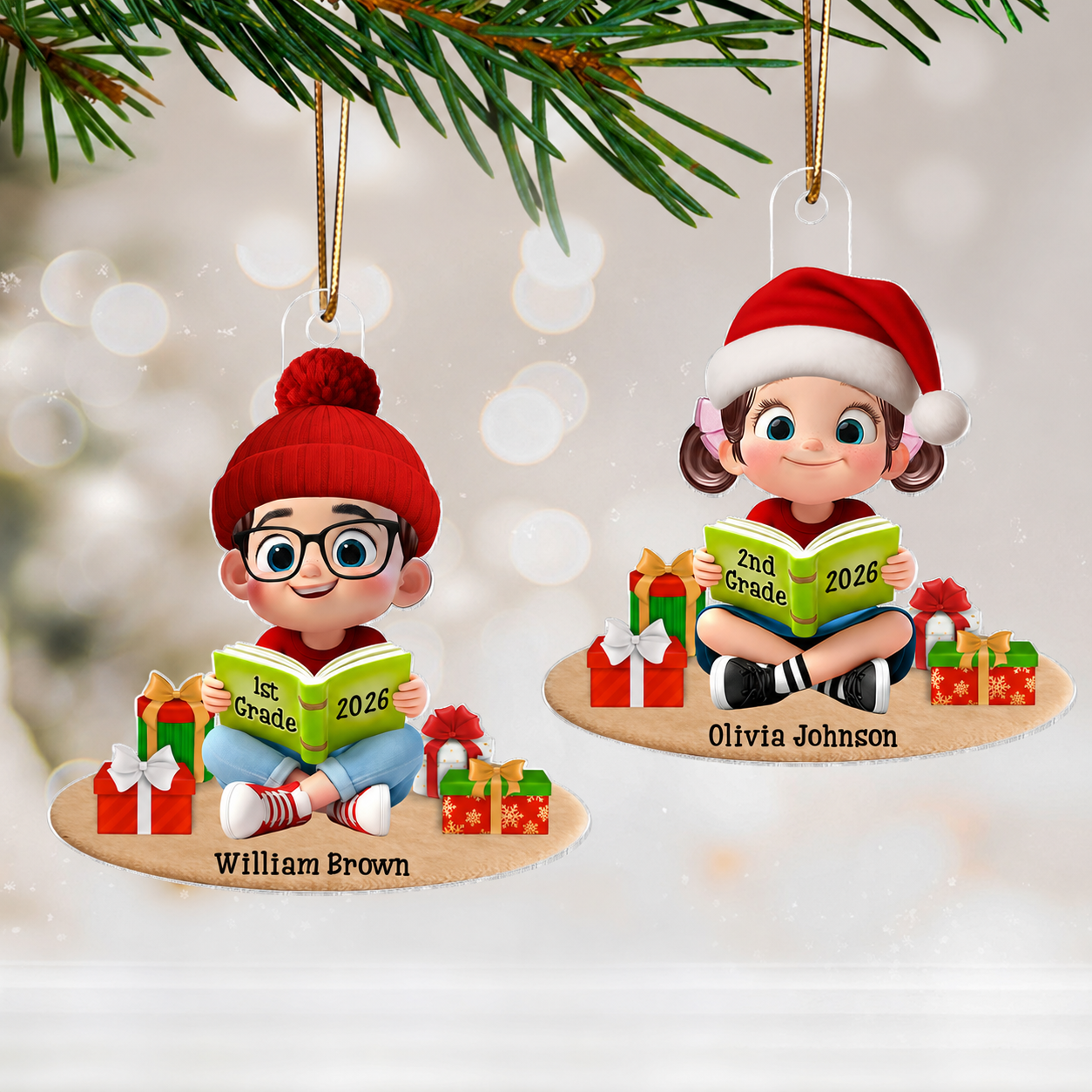 3D Effect Kid Reading Book - Personalized Acrylic Ornament - Christmas Gift For Book Lover, Bookworm, Book Club Gift