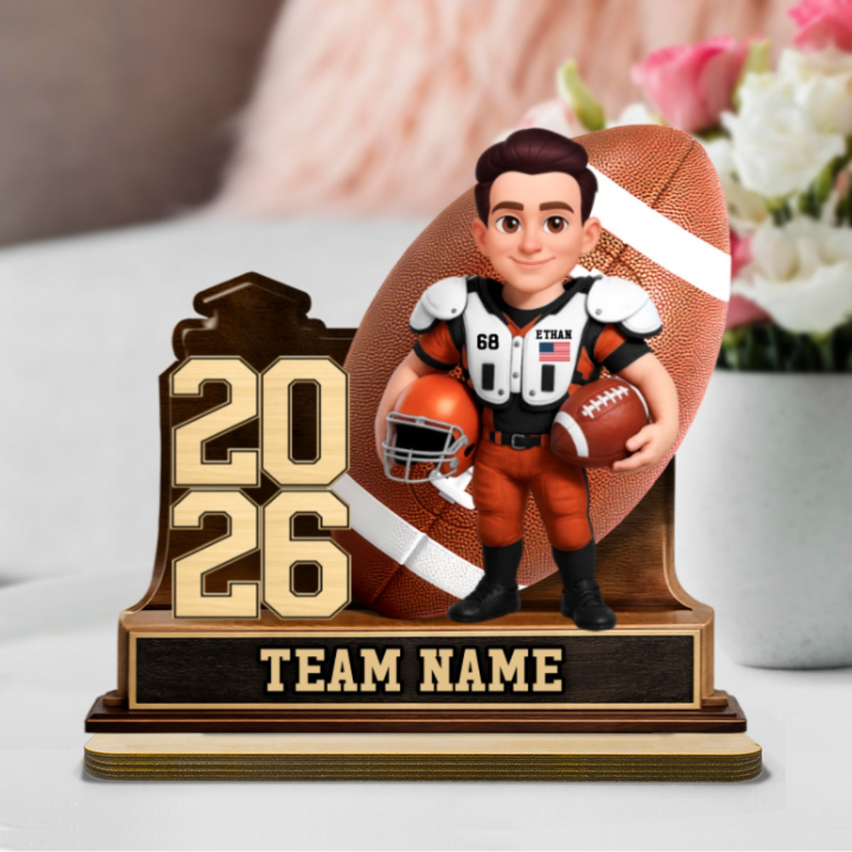 American Football Senior Keepsake 2D Flat - Personalized 2-Layered Wooden Plaque - Graduation Gift For Son, Daughter