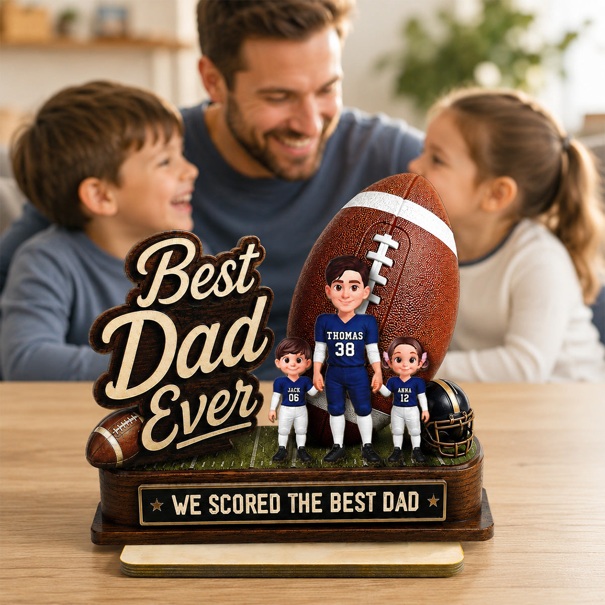 We Scored The Best Dad American Football Dad & Kids - Personalized 2-Layered Wooden Plaque -  Gift For American Football Dad