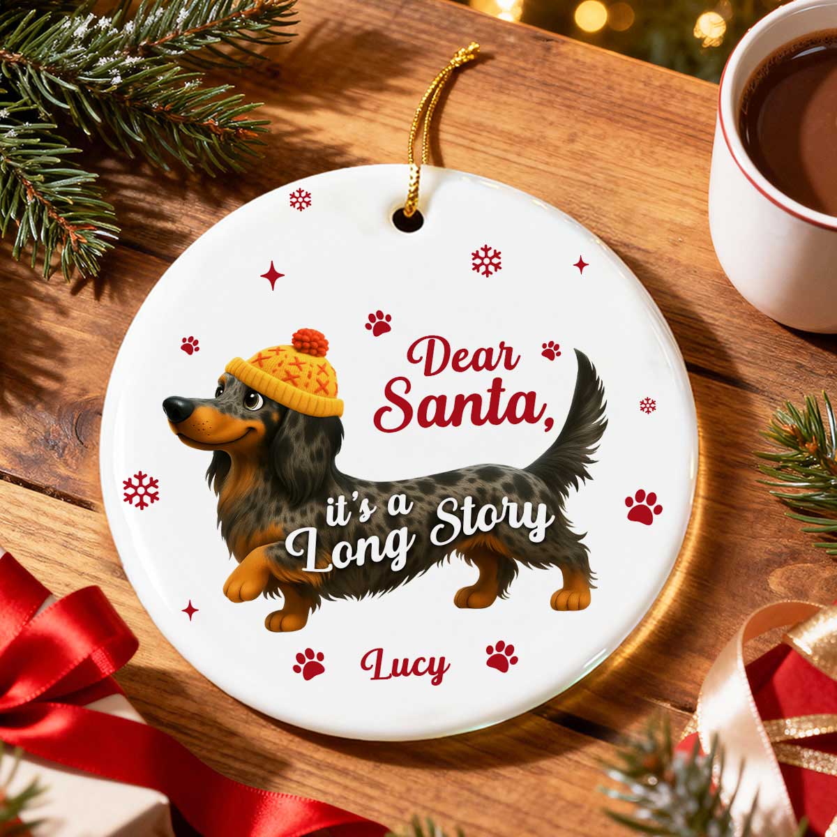 Funny Christmas Dachshund - Personalized Ceramic Ornament - Unique Christmas Gift For Dog Lovers
