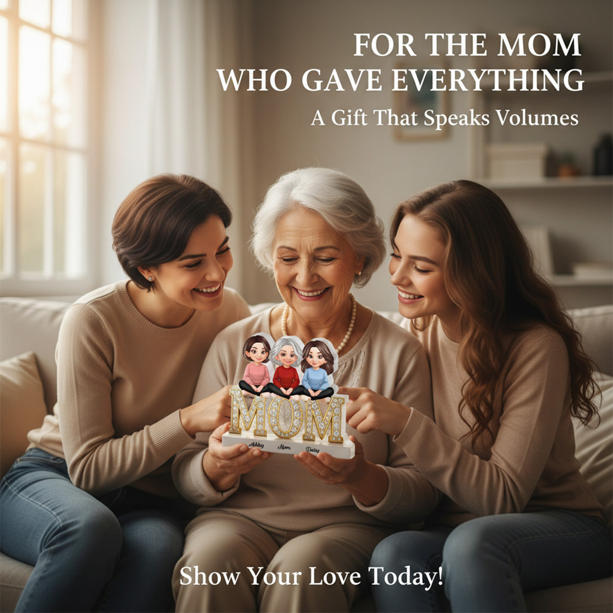 Heartfelt MOM And Daughters Sons Forever Linked Together - Personalized Acrylic Block Plaque - Mother's Day Gift For Mom