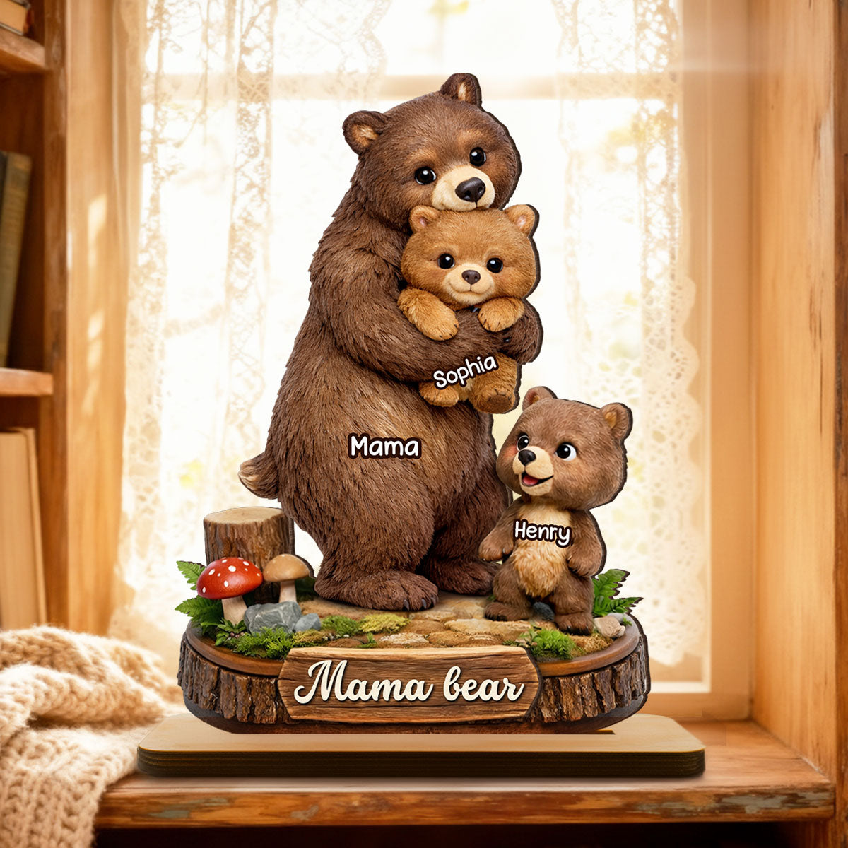 Mama Bear - Personalized 2-Layered Wooden Plaque - Heartfelt Mother's Day Gift for Mom, Grandma