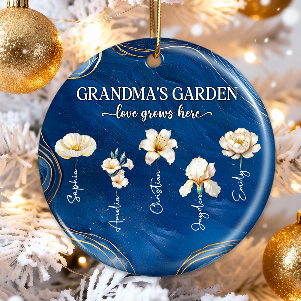 Grandma's Garden Birth Month Flowers - Personalized Ceramic Ornament - Christmas Gift For Grandma