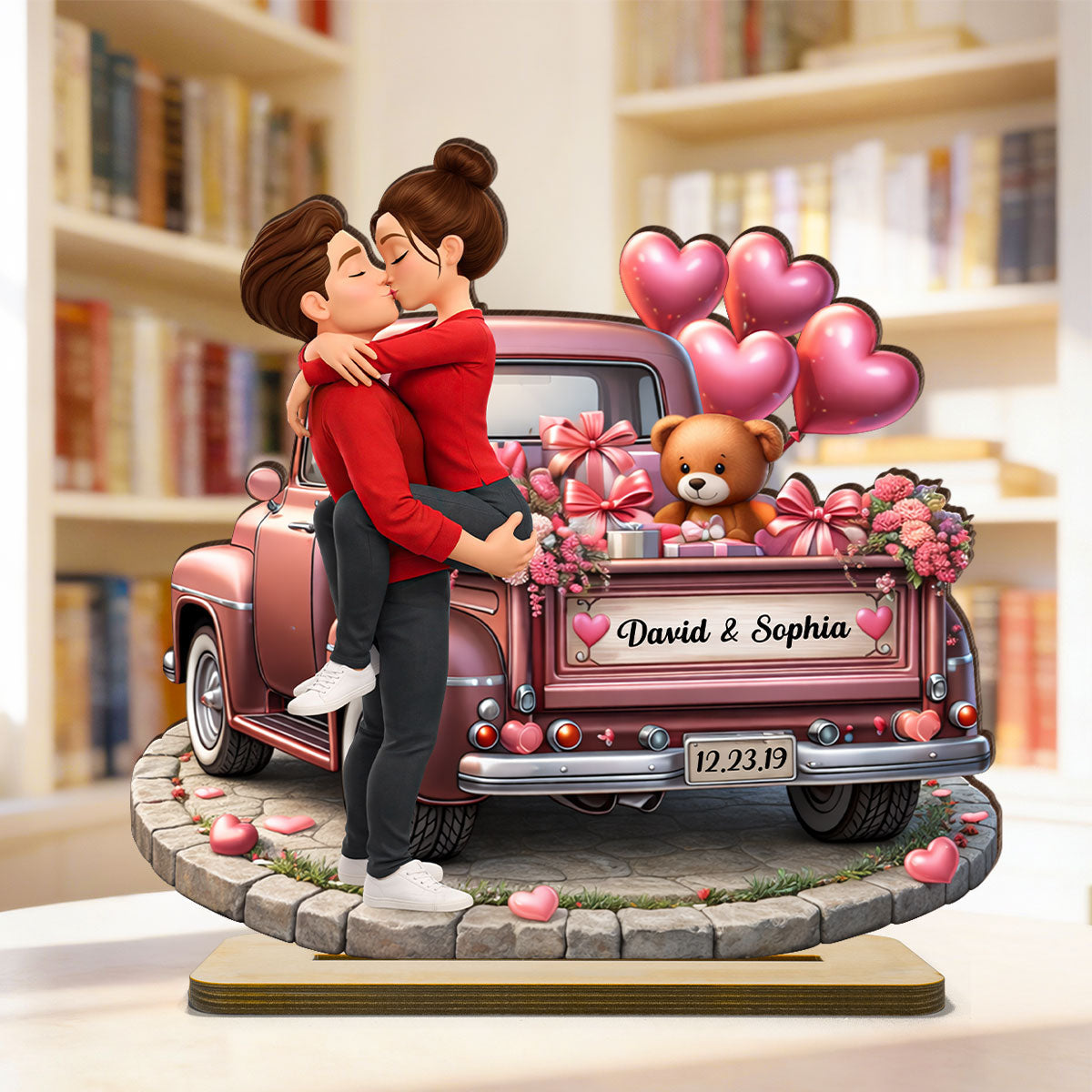 Valentine Truck Couple Kissing - Personalized 2-Layered Wooden Plaque - Anniversary, Valentine's Day Gift, Gift For Him, Gift For Her