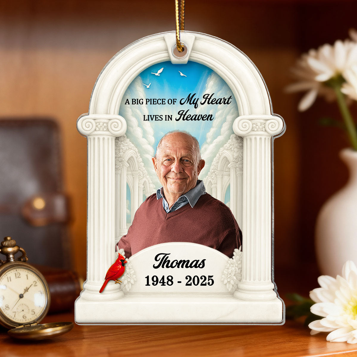 Big Piece Of My Heart Lives In Heaven Custom Photo - Personalized Acrylic Ornament - Memorial Keepsake For Family
