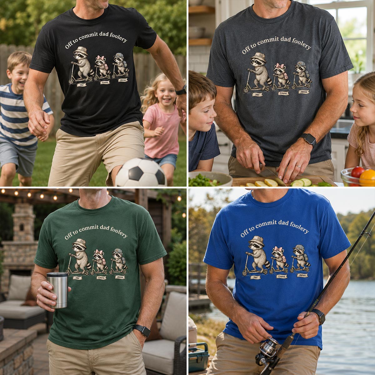 Off To Commit Dad Foolery Funny Raccoon Dad & Kids - Personalized Shirt - Funny Father's Day Shirt For Husband