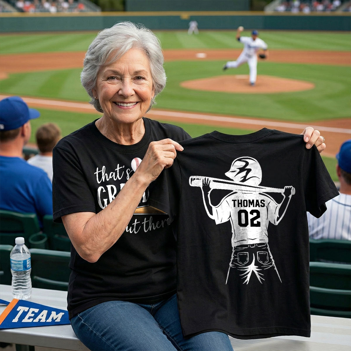 That's My Grandson Out There Player Silhouette - Personalized Double Sided Shirt - Baseball Softball Grandma Mom