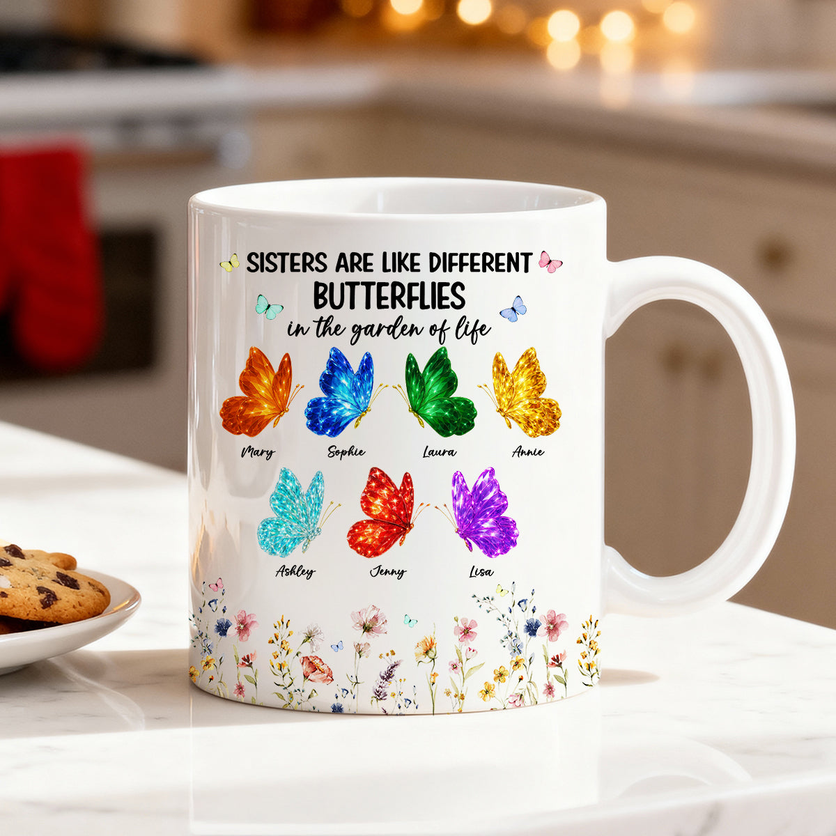 Sisters Are Like Different Butterflies - Personalized Mug - Heartwarming Christmas Gift For Sisters, Besties
