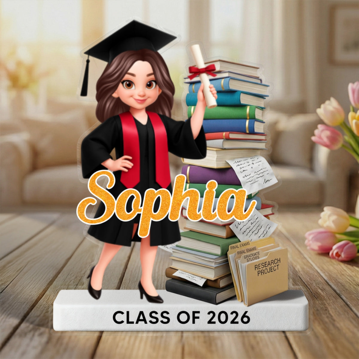 Senior Class Of 2026 2027 Stand By Stack Of Books 2D Flat - Personalized Acrylic Block Plaque - Graduation Gift For Graduates, Daughter, Son