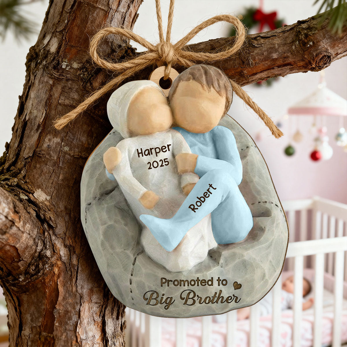 Promoted To Big Sister Big Brother - Personalized Wooden Ornament - New Big Brother, New Big Sister Gift