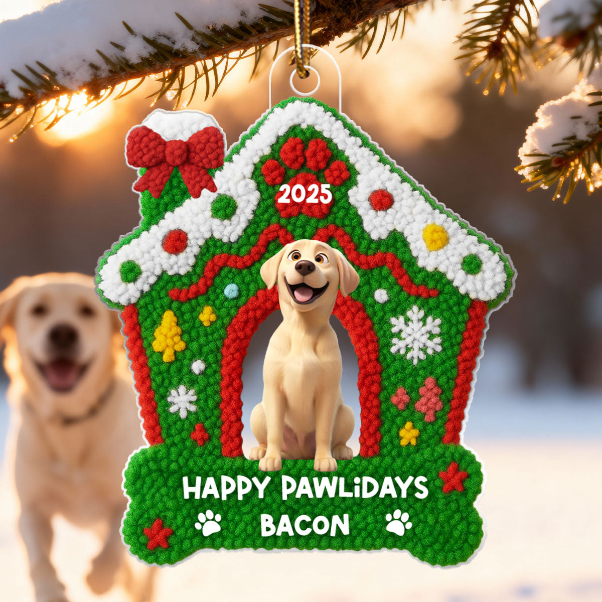 Dog Christmas Yarn Faux - Personalized Acrylic Ornament - Unique Christmas Gift For Dog Lovers