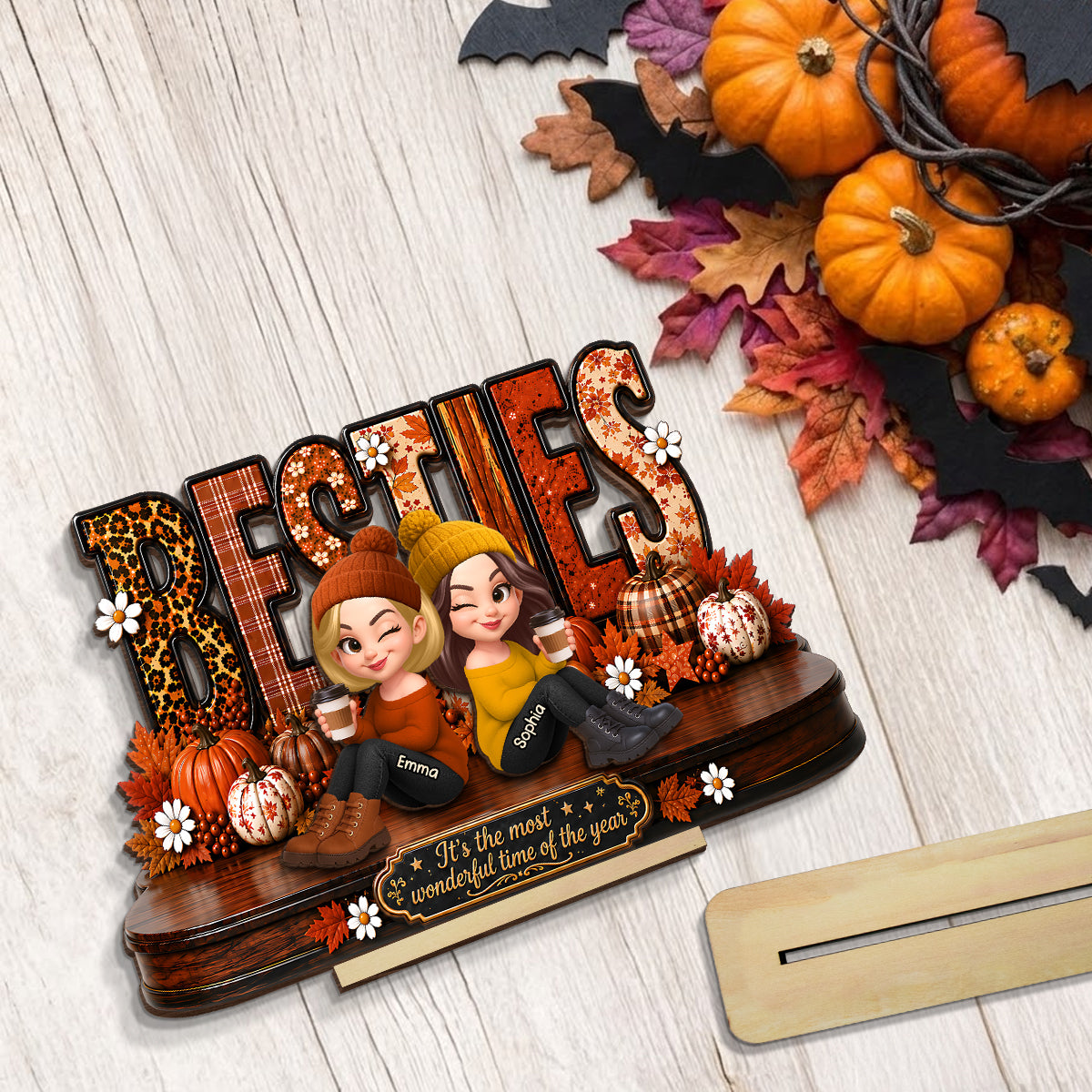 It's The Most Wonderful Time Of The Year Besties - Personalized 2-Layered Wooden Plaque - Fall Season Gift For Besties