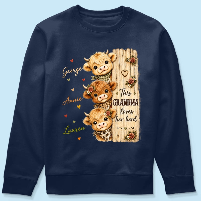 This Grandma Loves Her Herd Highland Cow - Personalized Shirt - Trendy Cozy Fall Shirt for Grandma