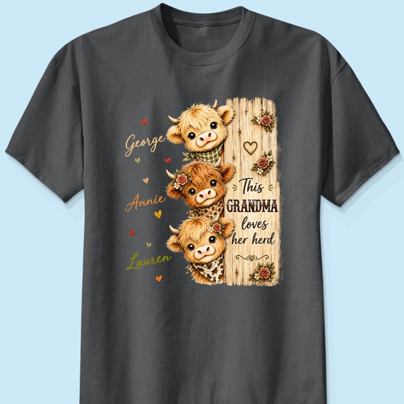 This Grandma Loves Her Herd Highland Cow - Personalized Shirt - Trendy Cozy Fall Shirt for Grandma