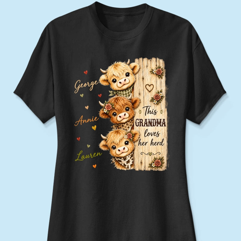 This Grandma Loves Her Herd Highland Cow - Personalized Shirt - Trendy Cozy Fall Shirt for Grandma