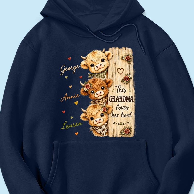 This Grandma Loves Her Herd Highland Cow - Personalized Shirt - Trendy Cozy Fall Shirt for Grandma