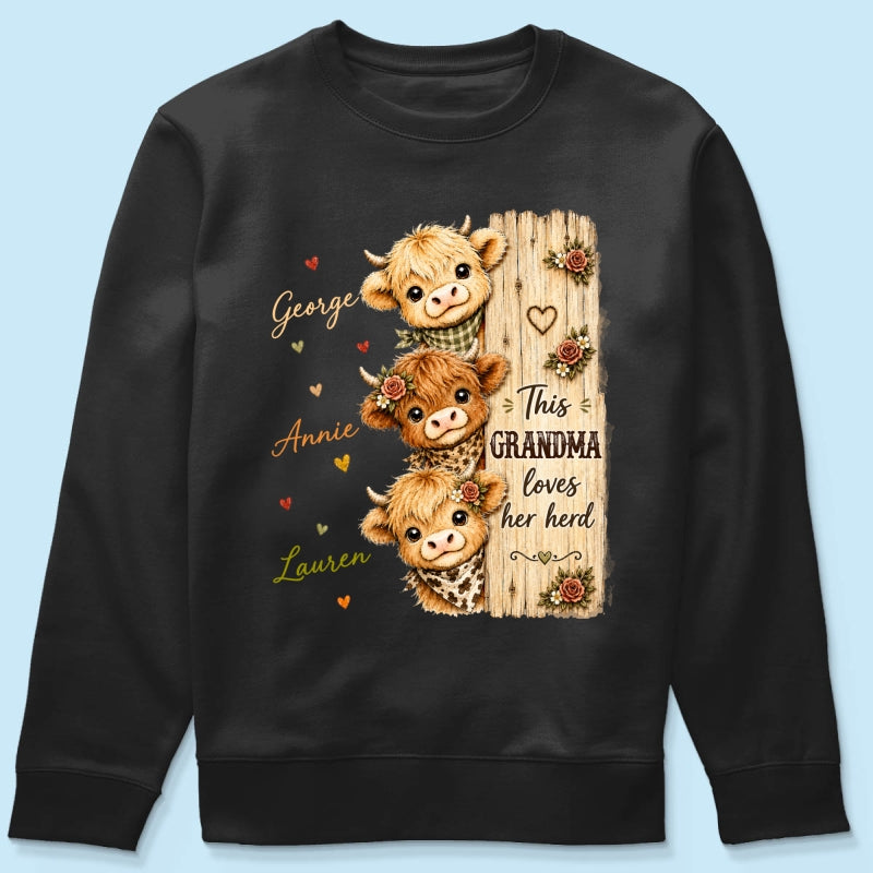 This Grandma Loves Her Herd Highland Cow - Personalized Shirt - Trendy Cozy Fall Shirt for Grandma