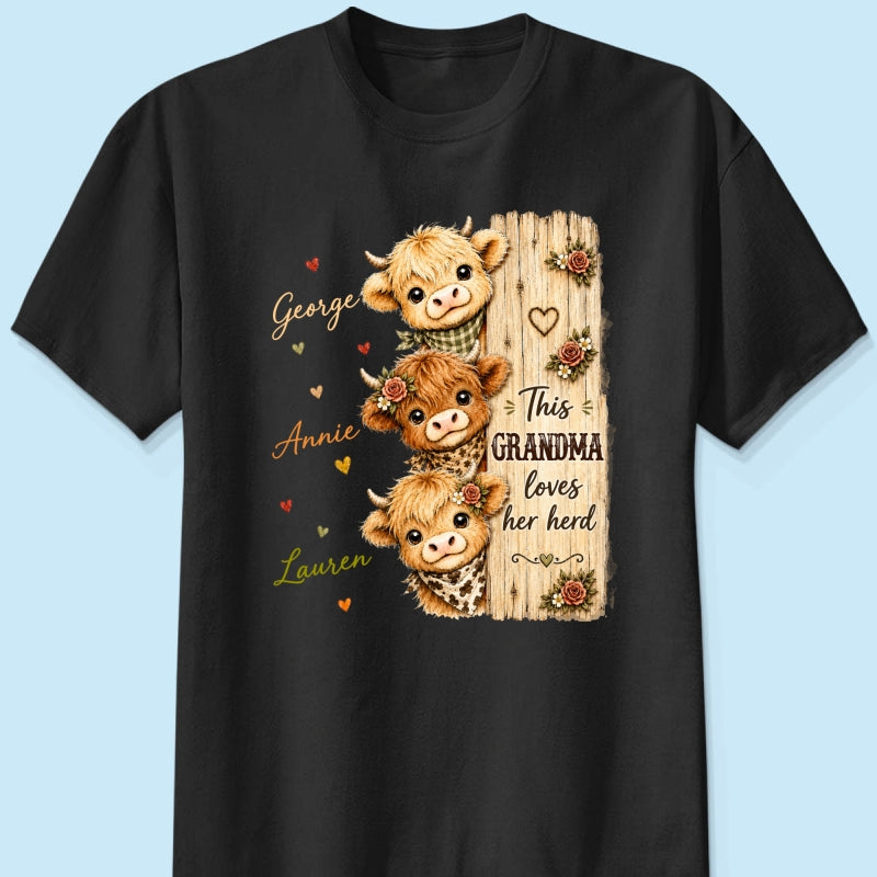 This Grandma Loves Her Herd Highland Cow - Personalized Shirt - Trendy Cozy Fall Shirt for Grandma