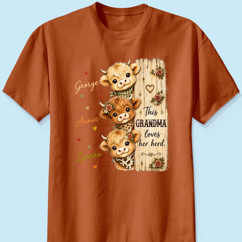This Grandma Loves Her Herd Highland Cow - Personalized Shirt - Trendy Cozy Fall Shirt for Grandma