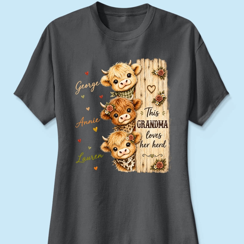 This Grandma Loves Her Herd Highland Cow - Personalized Shirt - Trendy Cozy Fall Shirt for Grandma
