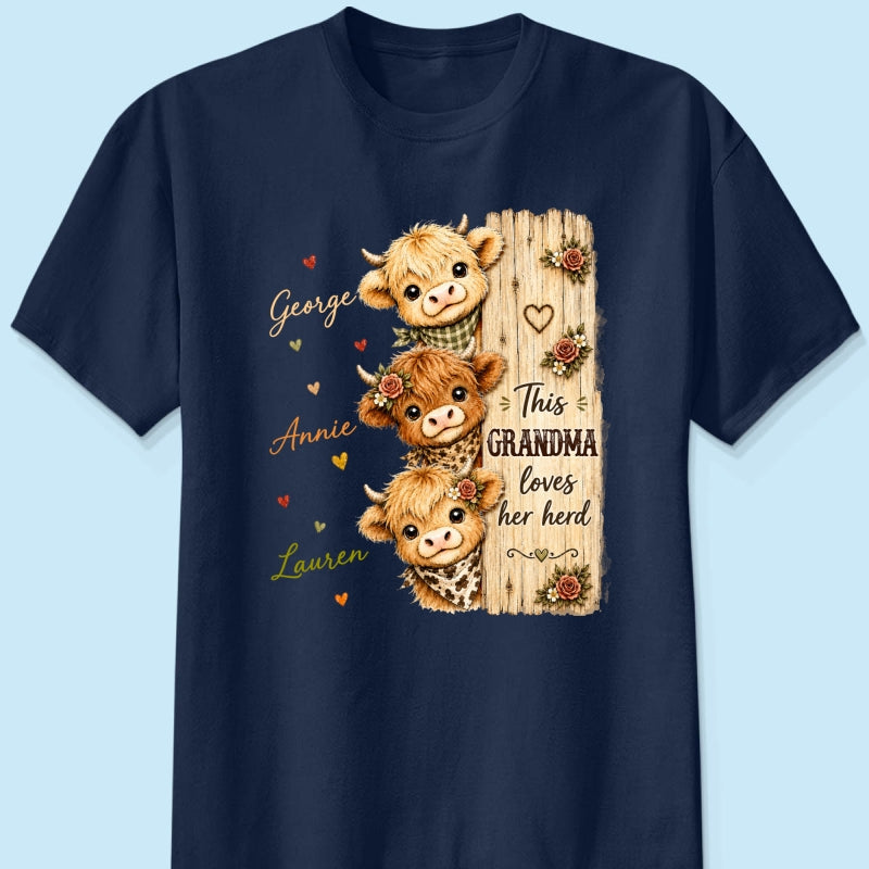 This Grandma Loves Her Herd Highland Cow - Personalized Shirt - Trendy Cozy Fall Shirt for Grandma