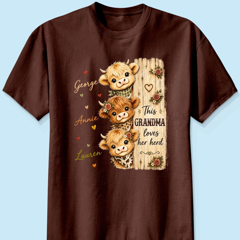 This Grandma Loves Her Herd Highland Cow - Personalized Shirt - Trendy Cozy Fall Shirt for Grandma