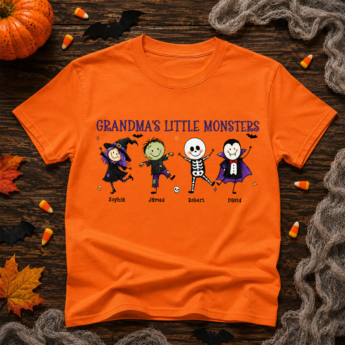 Grandma's Little Monsters Cute Doodle Characters - Personalized Shirt - Halloween Costume For Mom Grandma