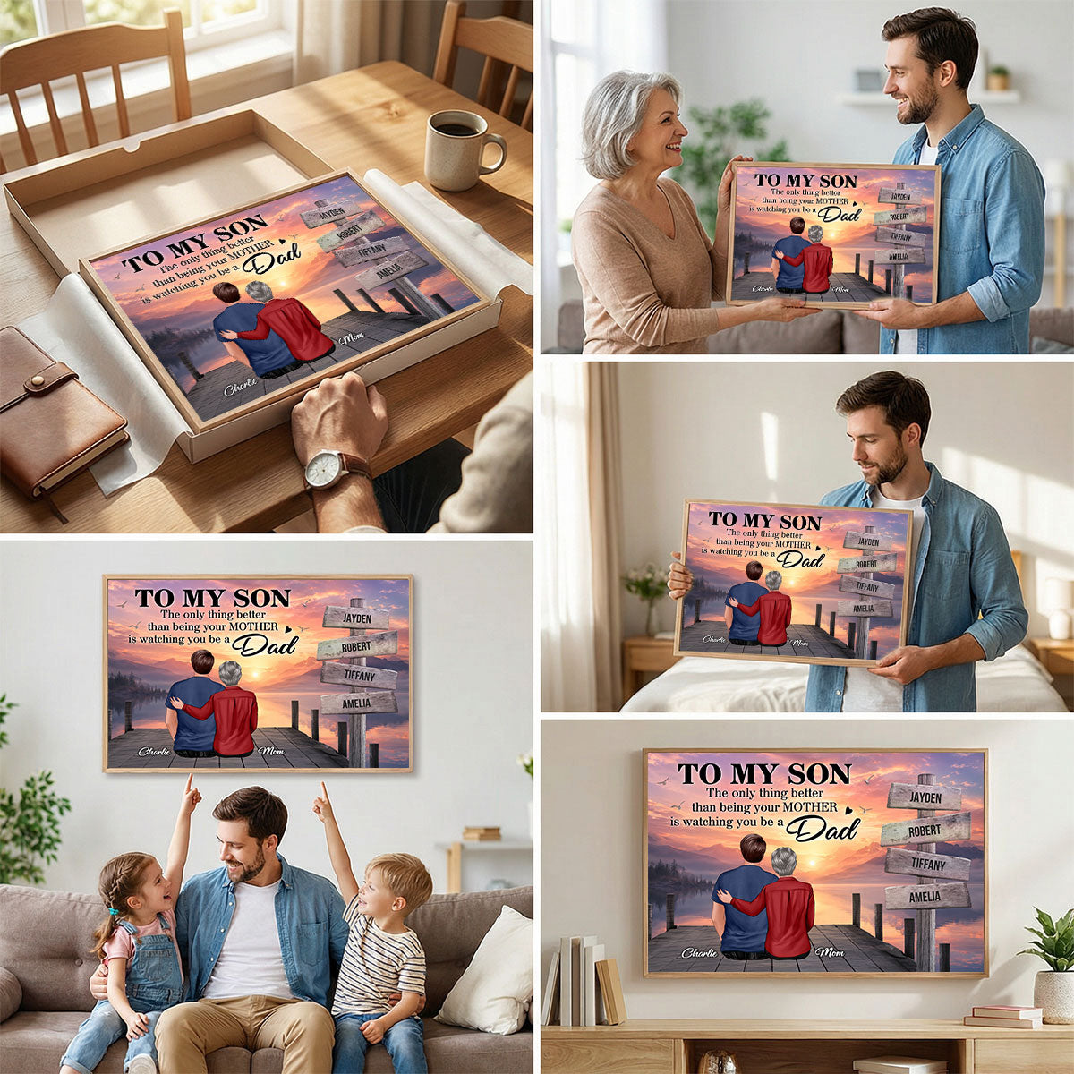 Family Sign Posts Custom Names To My Son - Personalized Poster - Father's Day Gift For Son