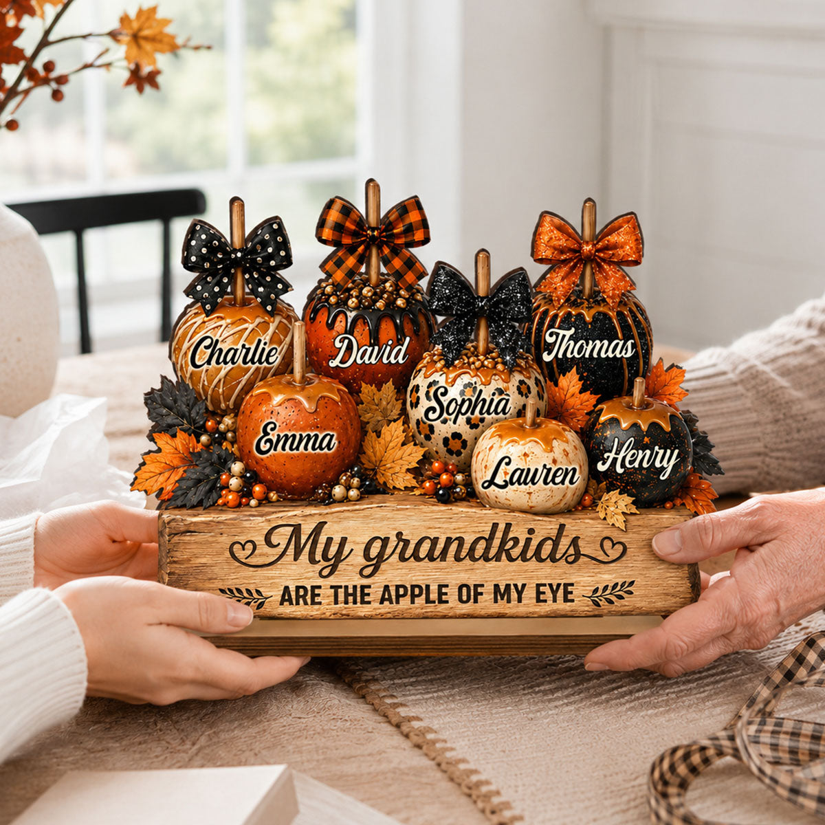Apples of Grandma's Eyes - Personalized 2-Layered Wooden Plaque - Fall Decor for Grandma