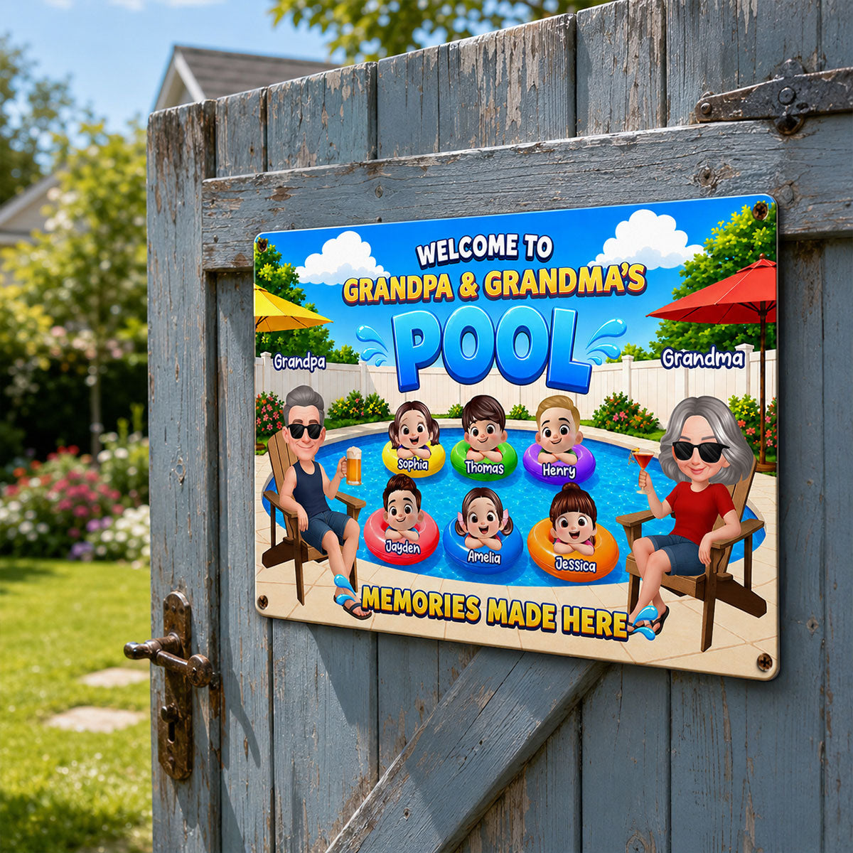 Welcome To Grandparents Pool Summer - Personalized Metal Sign - Gift For Grandparents, Summer Decoration