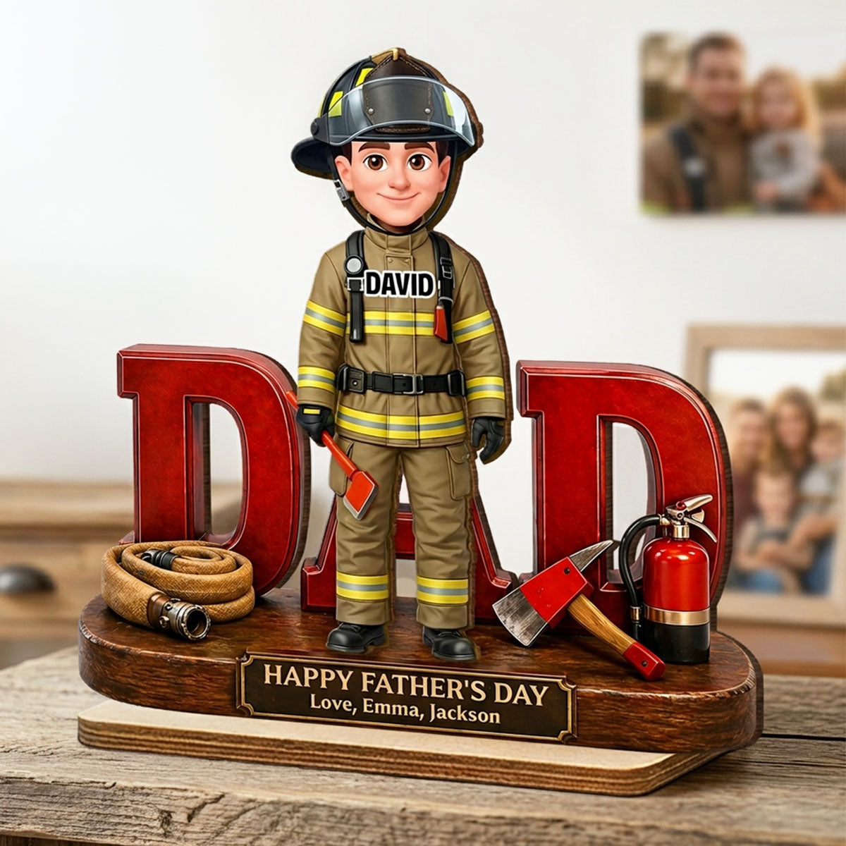 Proud American Firefighter Dad - Personalized 2-Layered Wooden Plaque -  Gift For Dad