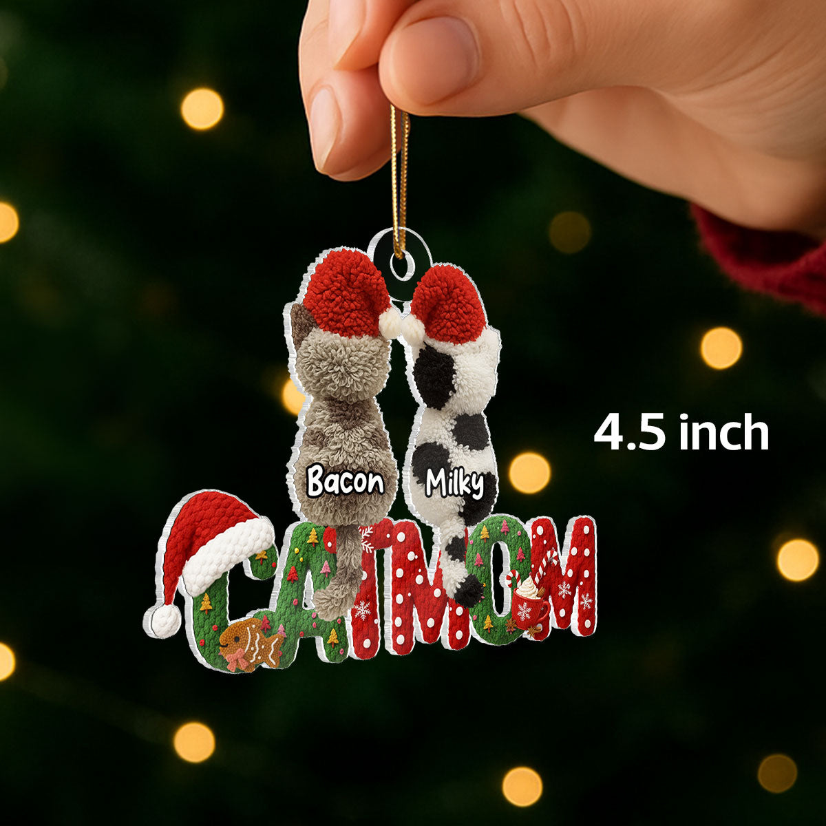 2025 Cat Lovers Latch Hook Yarn Faux - Personalized Acrylic Ornament - Christmas Gift for Cat Moms, Cat Dads