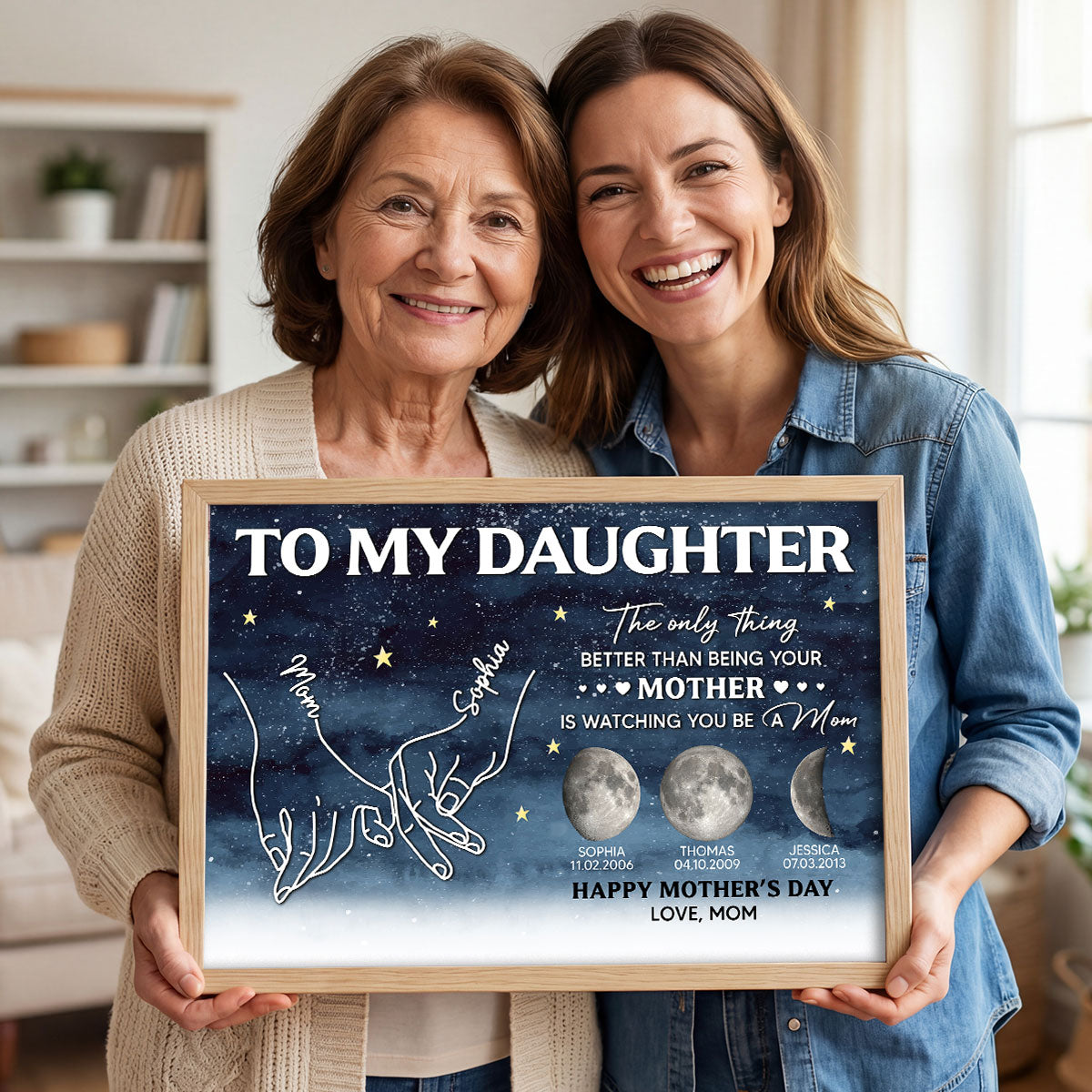 To My Daughter Mom And Daughter Custom Birthdate Moon Phase - Personalized Poster - Mother's Day Gift For Daughter