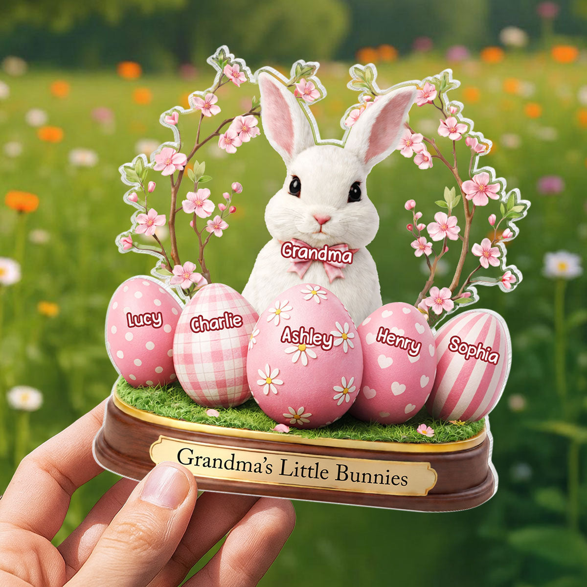 Grandma's Little Bunnies - Personalized Acrylic Block Plaque - Easter Decor Gift For Grandma