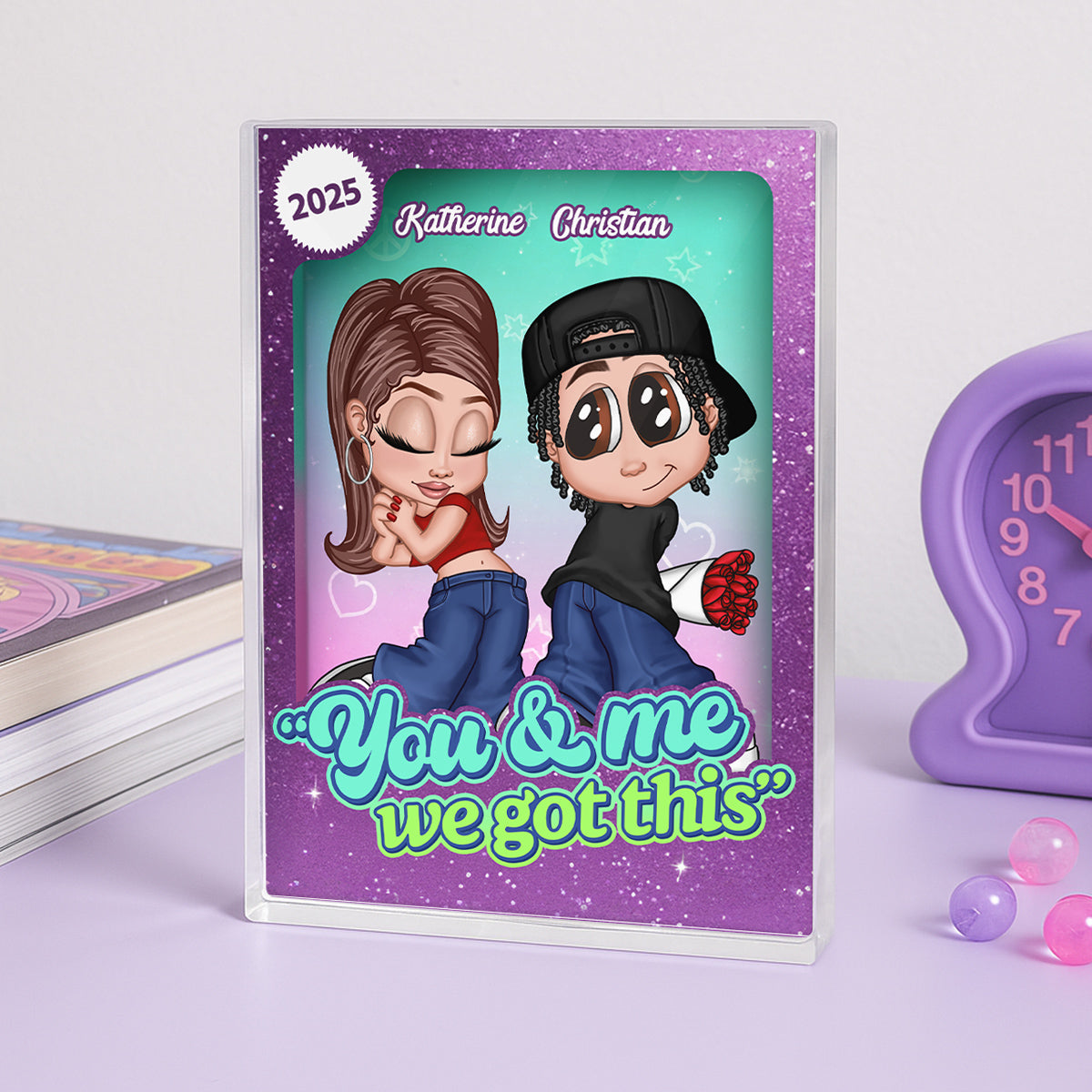 Y2K Couple Love Action Figure - Personalized Acrylic Block Plaque - Valentine's Day Gift for him, for her