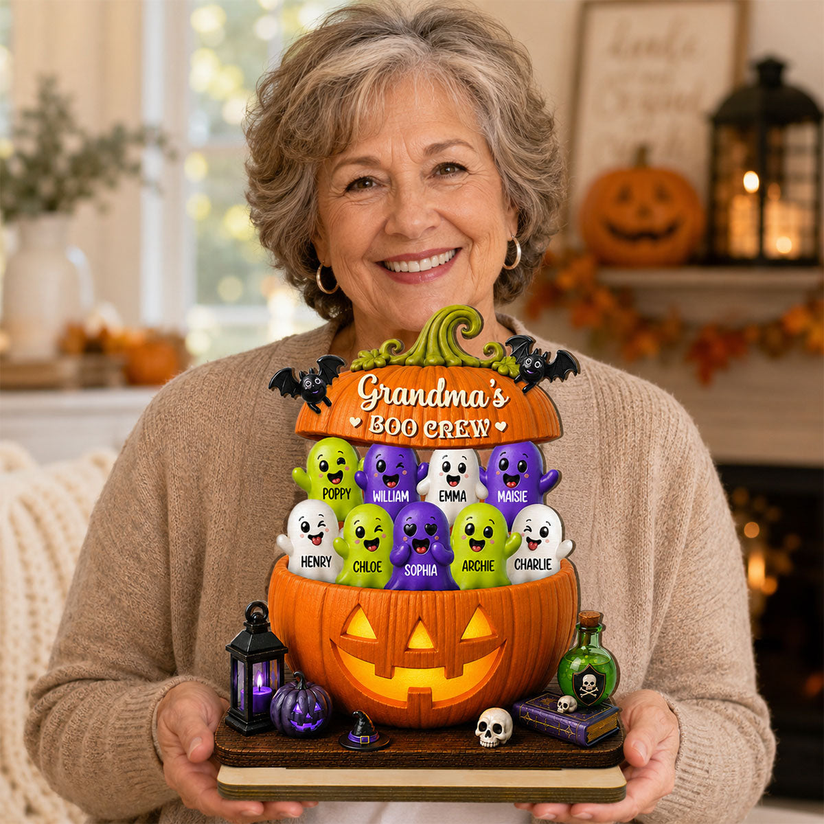 Funny Grandma Boo Crew 2D Flat - Personalized Wooden Plaque - Halloween Decoration