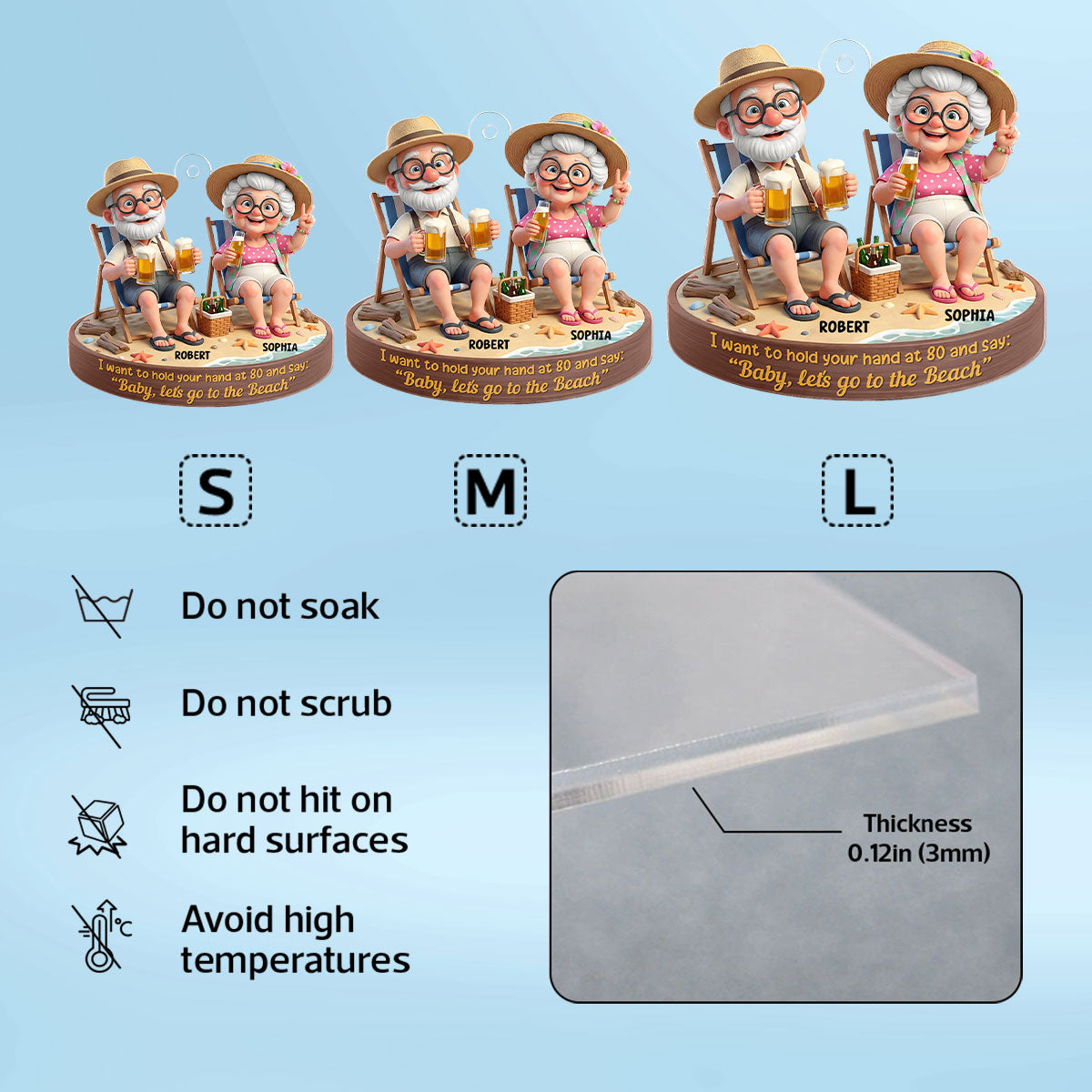 3D Effect Old Couple Baby Let's Go to the Beach  - Personalized Acrylic Keychain - Sentimental Gift for him, for her
